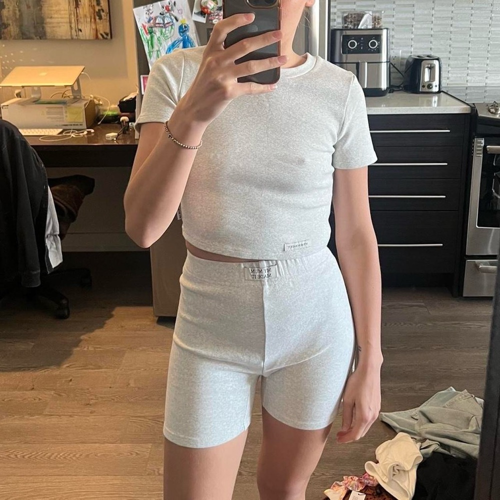 White High-Waisted Bike Shorts with Stretchy Fabric